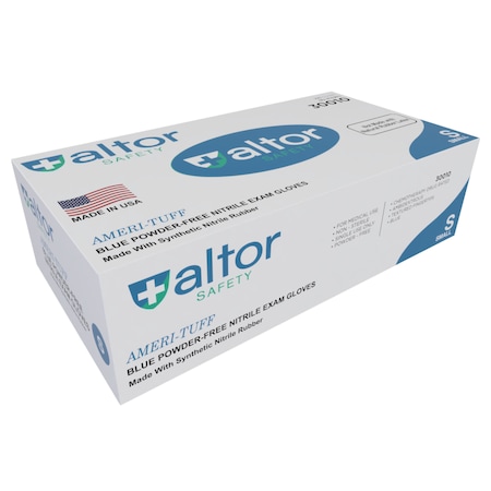 Altor Safety Disposable Gloves, Nitrile, Chemical Resistant, General Purpose, 6 mil, S, Blue, 100 PK 30010